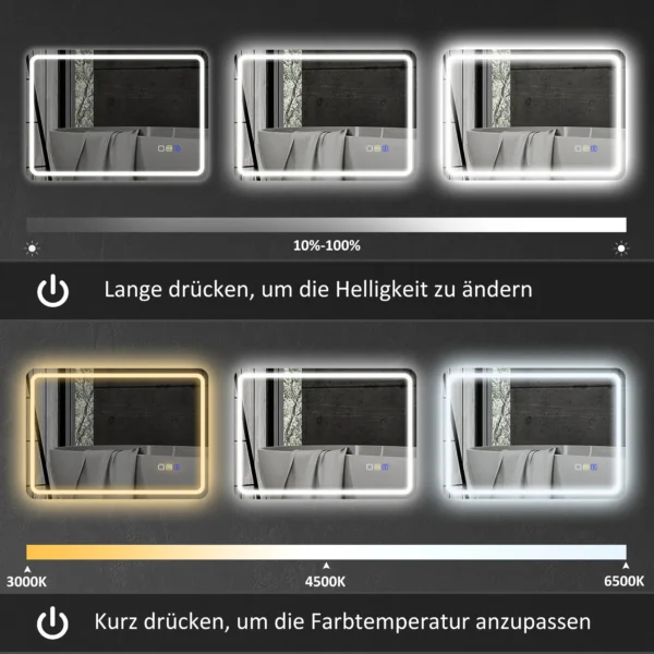 Badkamerspiegel met verlichting 50x70 cm led spiegel wandspiegel met bluetooth muziekfunctie touchschakelaar geheugenfunctie lichtspiegel beschlagvrij met 3 lichtkleuren zilver 7