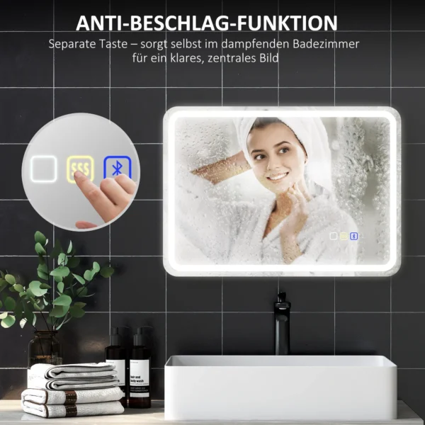 Badkamerspiegel met verlichting 50x70 cm led spiegel wandspiegel met bluetooth muziekfunctie touchschakelaar geheugenfunctie lichtspiegel beschlagvrij met 3 lichtkleuren zilver 8