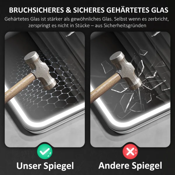 Badkamerspiegel met verlichting 50x70 cm led spiegel wandspiegel met bluetooth muziekfunctie touchschakelaar geheugenfunctie lichtspiegel beschlagvrij met 3 lichtkleuren zilver 9