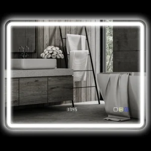 Badkamerspiegel met verlichting 70x90 cm led spiegel wandspiegel met bluetooth muziekfunctie klok touchschakelaar geheugenfunctie lichtspiegel anti condens met 3 lichtkleuren zilver 1