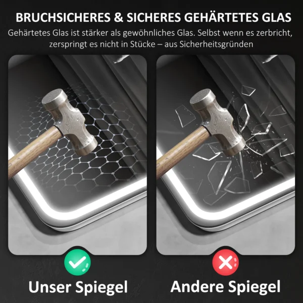 Badkamerspiegel met verlichting 70x90 cm led spiegel wandspiegel met bluetooth muziekfunctie klok touchschakelaar geheugenfunctie lichtspiegel anti condens met 3 lichtkleuren zilver 9