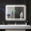 Badkamerspiegel met verlichting 80x60 cm led spiegel wandspiegel met bluetooth muziekfunctie geheugenfunctie klok 3 lichtkleuren condensvrij lichtspiegel met touchschakelaar zilver 2