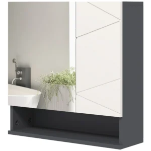 Badkamerspiegelkast, badkamerschrank met spiegel, hangkast met verstelbare plank, open vak, anti condens functie, wandkast 55x17x55cm grijs 1