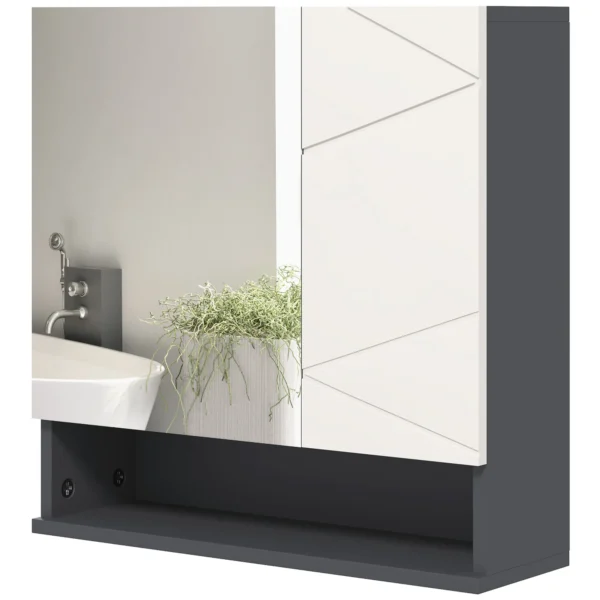 Badkamerspiegelkast, badkamerschrank met spiegel, hangkast met verstelbare plank, open vak, anti condens functie, wandkast 55x17x55cm grijs 1