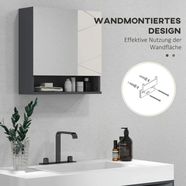 Badkamerspiegelkast, badkamerschrank met spiegel, hangkast met verstelbare plank, open vak, anti condens functie, wandkast 55x17x55cm grijs 9