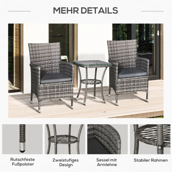 Balkonmeubelset voor 2 personen zitgroep rattan tuinset polyrattan donkergrijs 6