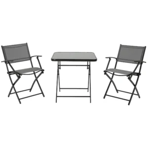 Balkonset opvouwbaar voor 2 personen zitgroep met tafel en 2 stoelen van metaalgaas in zwart grijs voor tuin en terras 1