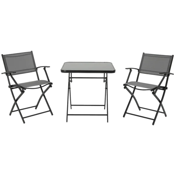 Balkonset opvouwbaar voor 2 personen zitgroep met tafel en 2 stoelen van metaalgaas in zwart grijs voor tuin en terras 1