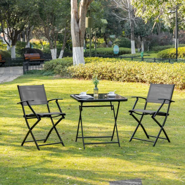 Balkonset opvouwbaar voor 2 personen zitgroep met tafel en 2 stoelen van metaalgaas in zwart grijs voor tuin en terras 2