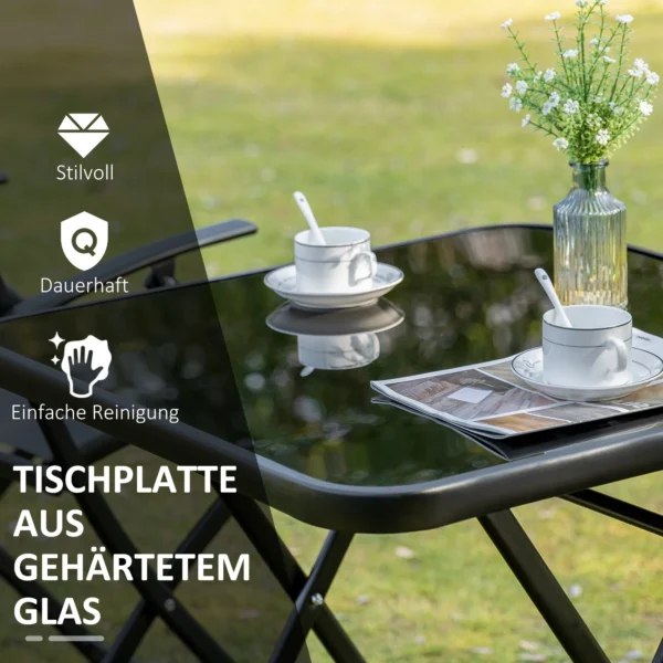 Balkonset opvouwbaar voor 2 personen zitgroep met tafel en 2 stoelen van metaalgaas in zwart grijs voor tuin en terras 5