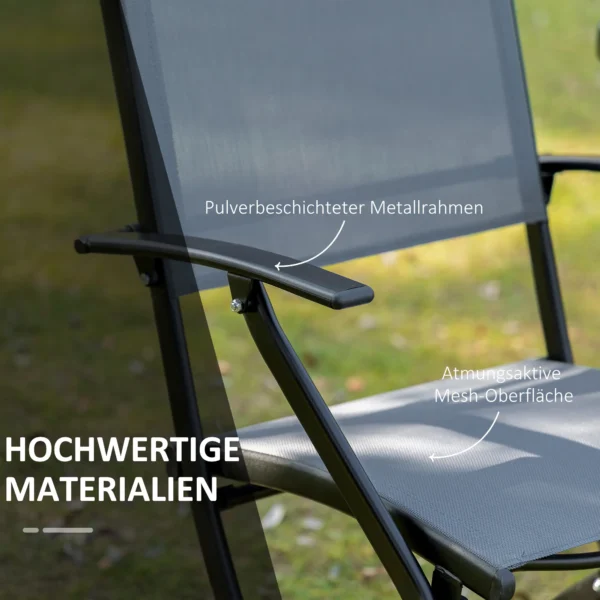 Balkonset opvouwbaar voor 2 personen zitgroep met tafel en 2 stoelen van metaalgaas in zwart grijs voor tuin en terras 6