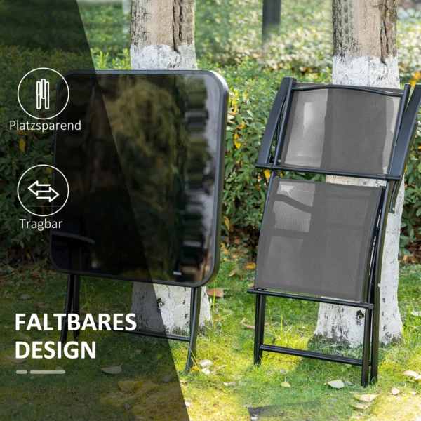 Balkonset opvouwbaar voor 2 personen zitgroep met tafel en 2 stoelen van metaalgaas in zwart grijs voor tuin en terras 7