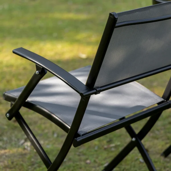 Balkonset opvouwbaar voor 2 personen zitgroep met tafel en 2 stoelen van metaalgaas in zwart grijs voor tuin en terras 9