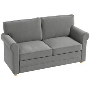 Bank 2 zitterbank met armleuning dik gestoffeerd dubbelbank modern gestoffeerde bank met s veer, linnenlook, houten poten voor slaapkamer woonkamer, 150 x 74 x 86 cm, donkergrijs 1