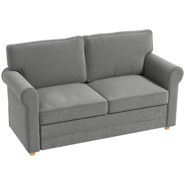 Bank 2 zitterbank met armleuning dik gestoffeerd dubbelbank modern gestoffeerde bank met s veer, linnenlook, houten poten voor slaapkamer woonkamer, 150 x 74 x 86 cm, donkergrijs 1