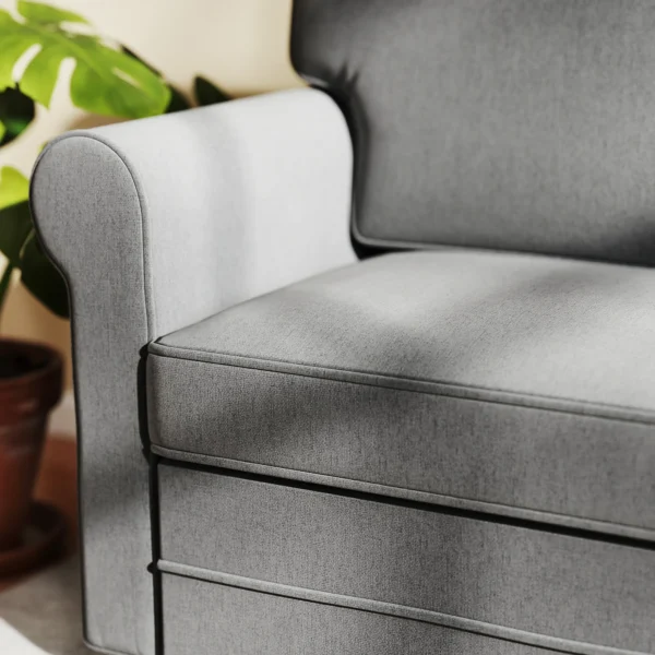 Bank 2 zitterbank met armleuning dik gestoffeerd dubbelbank modern gestoffeerde bank met s veer, linnenlook, houten poten voor slaapkamer woonkamer, 150 x 74 x 86 cm, donkergrijs 10
