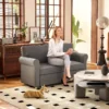 Bank 2 zitterbank met armleuning dik gestoffeerd dubbelbank modern gestoffeerde bank met s veer, linnenlook, houten poten voor slaapkamer woonkamer, 150 x 74 x 86 cm, donkergrijs 2
