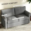 Bank 2 zitterbank met armleuning dik gestoffeerd dubbelbank modern gestoffeerde bank met s veer, linnenlook, houten poten voor slaapkamer woonkamer, 150 x 74 x 86 cm, donkergrijs 5