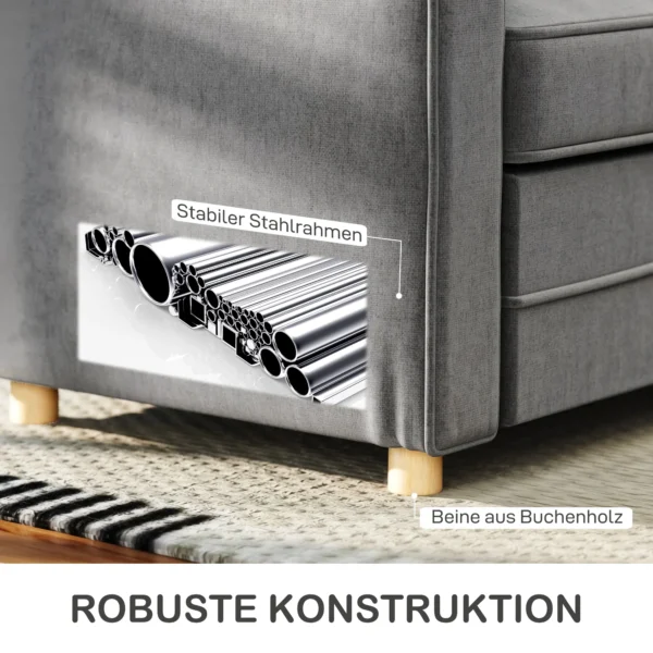 Bank 2 zitterbank met armleuning dik gestoffeerd dubbelbank modern gestoffeerde bank met s veer, linnenlook, houten poten voor slaapkamer woonkamer, 150 x 74 x 86 cm, donkergrijs 6