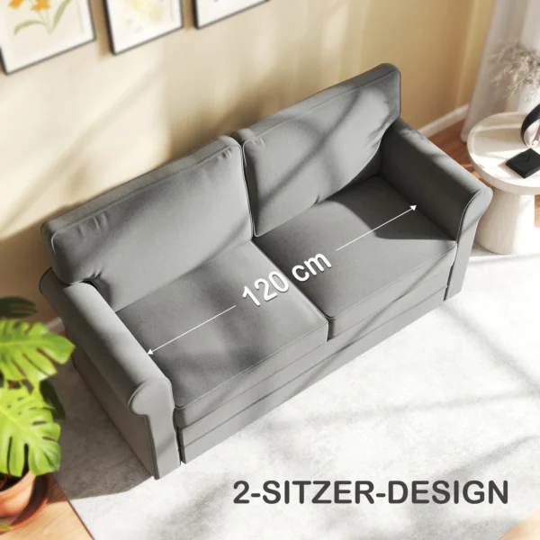 Bank 2 zitterbank met armleuning dik gestoffeerd dubbelbank modern gestoffeerde bank met s veer, linnenlook, houten poten voor slaapkamer woonkamer, 150 x 74 x 86 cm, donkergrijs 7