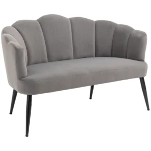 Bank voor 2 personen 132 cm bank met armleuning, schelpvormige rugleuning, klein gestoffeerde bank moderne tweezitsbank met fluwelen look, metalen poten voor woonkamer, slaapkamer grijs 1