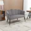 Bank voor 2 personen 132 cm bank met armleuning, schelpvormige rugleuning, klein gestoffeerde bank moderne tweezitsbank met fluwelen look, metalen poten voor woonkamer, slaapkamer grijs 2