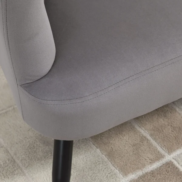 Bank voor 2 personen 132 cm bank met armleuning, schelpvormige rugleuning, klein gestoffeerde bank moderne tweezitsbank met fluwelen look, metalen poten voor woonkamer, slaapkamer grijs 8
