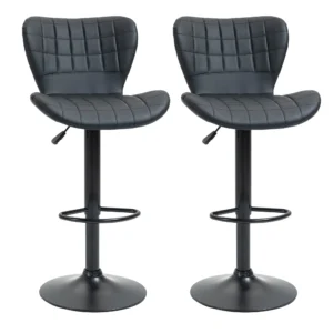 Barkruk 2 delige set retrodesign hoogte verstelbaar 360° draaibaar zwart leer voor thuiskantoor stabiel 47 x 51,5 x 89 109 cm 1