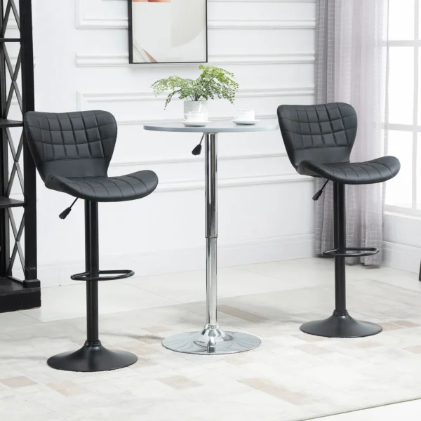 Barkruk 2 delige set retrodesign hoogte verstelbaar 360° draaibaar zwart leer voor thuiskantoor stabiel 47 x 51,5 x 89 109 cm 2