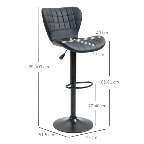 Barkruk 2 delige set retrodesign hoogte verstelbaar 360° draaibaar zwart leer voor thuiskantoor stabiel 47 x 51,5 x 89 109 cm 4