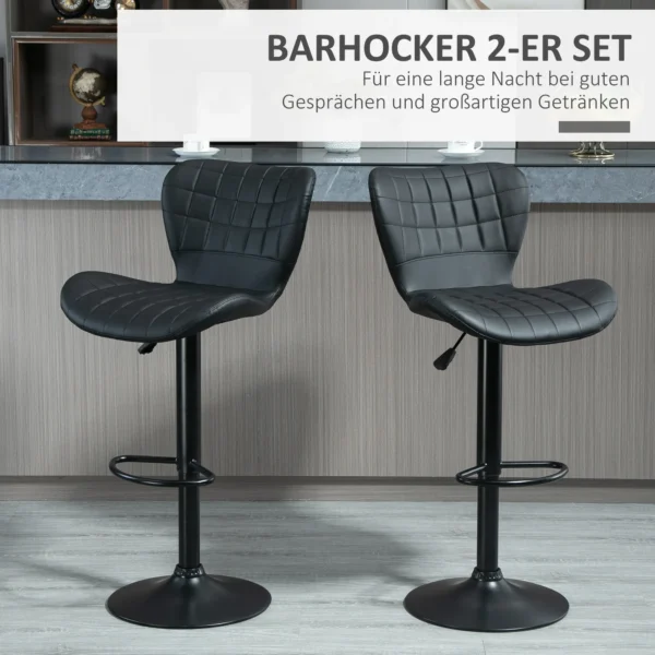 Barkruk 2 delige set retrodesign hoogte verstelbaar 360° draaibaar zwart leer voor thuiskantoor stabiel 47 x 51,5 x 89 109 cm 8