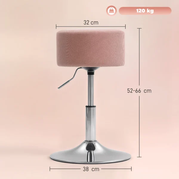 Barkruk, gestoffeerde barkruk met metalen frame, koordlook, verstelbare hoogte keukenstoel met voetensteun 360° draaibare toonbankkruk voor keuken, woonkamer, eetkamer roze 2