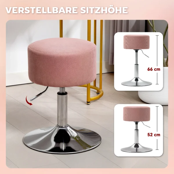 Barkruk, gestoffeerde barkruk met metalen frame, koordlook, verstelbare hoogte keukenstoel met voetensteun 360° draaibare toonbankkruk voor keuken, woonkamer, eetkamer roze 4