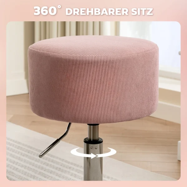 Barkruk, gestoffeerde barkruk met metalen frame, koordlook, verstelbare hoogte keukenstoel met voetensteun 360° draaibare toonbankkruk voor keuken, woonkamer, eetkamer roze 5