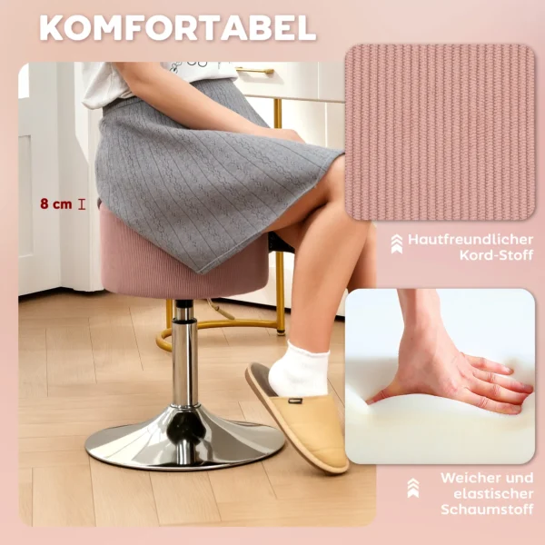 Barkruk, gestoffeerde barkruk met metalen frame, koordlook, verstelbare hoogte keukenstoel met voetensteun 360° draaibare toonbankkruk voor keuken, woonkamer, eetkamer roze 6