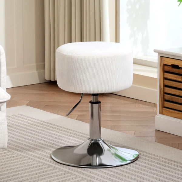 Barkruk, gestoffeerde barkruk met metalen frame, koordlook, verstelbare hoogte keukenstoel met voetensteun 360° draaibare toonbankkruk voor keuken, woonkamer, eetkamer wit 2