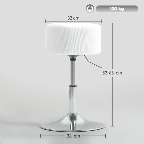 Barkruk, gestoffeerde barkruk met metalen frame, koordlook, verstelbare hoogte keukenstoel met voetensteun 360° draaibare toonbankkruk voor keuken, woonkamer, eetkamer wit 4