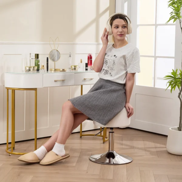 Barkruk, gestoffeerde barkruk met metalen frame, koordlook, verstelbare hoogte keukenstoel met voetensteun 360° draaibare toonbankkruk voor keuken, woonkamer, eetkamer wit 5