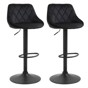 Barkrukken 2 delig set verstelbare hoogte zwart bistrokrukken met voetsteun & rugleuning van fluweel & metaal 46x48x83 104cm 1