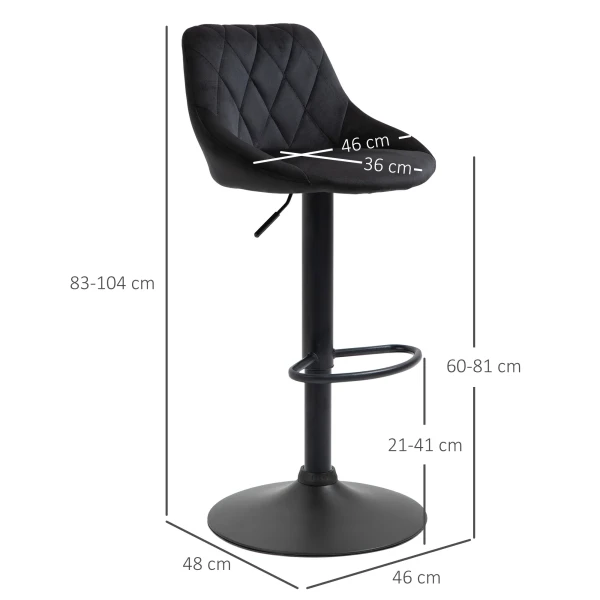 Barkrukken 2 delig set verstelbare hoogte zwart bistrokrukken met voetsteun & rugleuning van fluweel & metaal 46x48x83 104cm 4