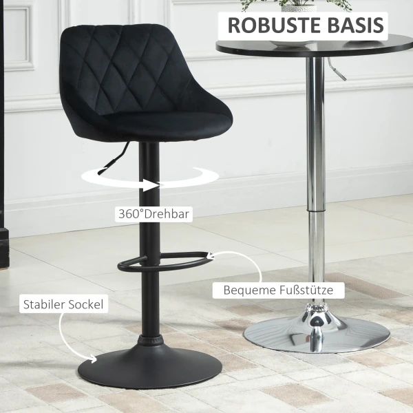 Barkrukken 2 delig set verstelbare hoogte zwart bistrokrukken met voetsteun & rugleuning van fluweel & metaal 46x48x83 104cm 6