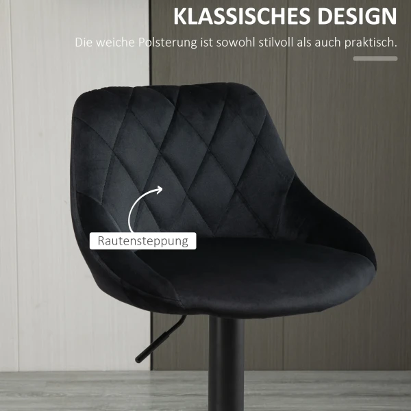 Barkrukken 2 delig set verstelbare hoogte zwart bistrokrukken met voetsteun & rugleuning van fluweel & metaal 46x48x83 104cm 7