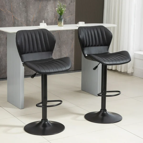 Barkrukken verstelbaar in hoogte 2 delige set draaistoelen 360° draaibaar met rugleuning kunstleer 48,5x55,5x90 110cm voor keuken & bar 2