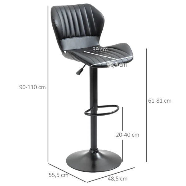 Barkrukken verstelbaar in hoogte 2 delige set draaistoelen 360° draaibaar met rugleuning kunstleer 48,5x55,5x90 110cm voor keuken & bar 4
