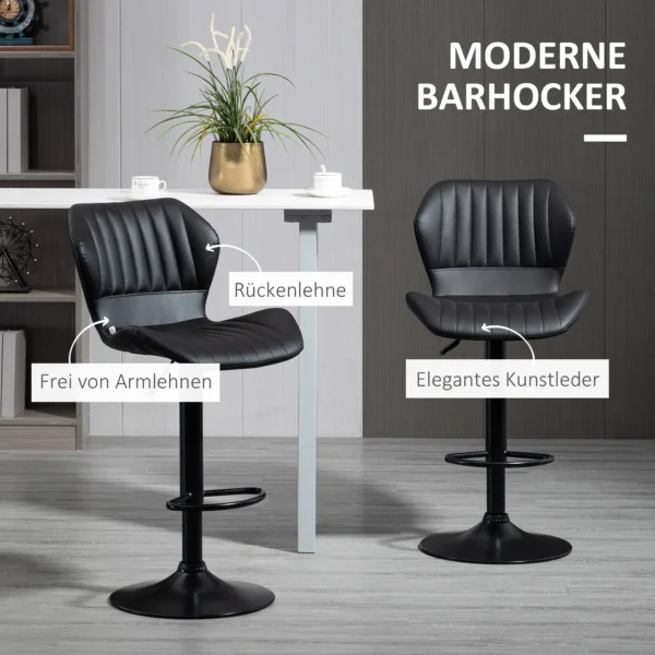 Barkrukken verstelbaar in hoogte 2 delige set draaistoelen 360° draaibaar met rugleuning kunstleer 48,5x55,5x90 110cm voor keuken & bar 5
