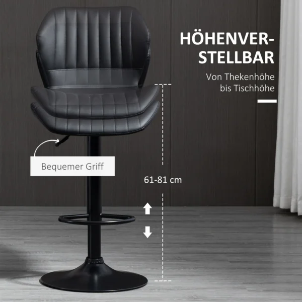 Barkrukken verstelbaar in hoogte 2 delige set draaistoelen 360° draaibaar met rugleuning kunstleer 48,5x55,5x90 110cm voor keuken & bar 6