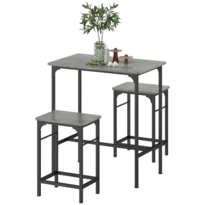 Bartafel set bartafel met barstoel set eettafel met 2 stoelen met antislip voetkussen keukentafel voor eetkamer, keuken, grijs 1