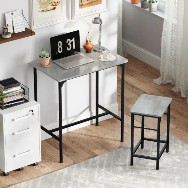 Bartafel set bartafel met barstoel set eettafel met 2 stoelen met antislip voetkussen keukentafel voor eetkamer, keuken, grijs 10