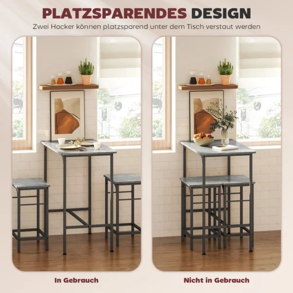 Bartafel set bartafel met barstoel set eettafel met 2 stoelen met antislip voetkussen keukentafel voor eetkamer, keuken, grijs 6