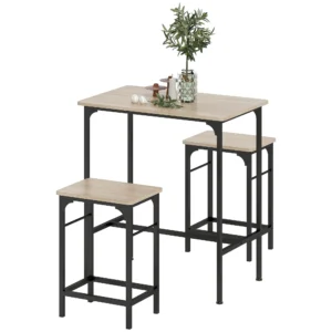 Bartafel set bartafel met barstoel set eettafel met 2 stoelen met antislip voetkussen keukentafel voor eetkamer, keuken, natuurhout 1